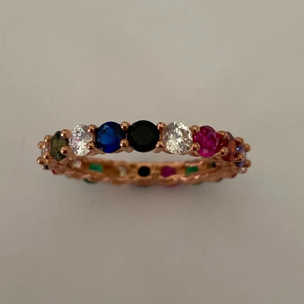 925 Silver size 6.25 band ring round cz 14k rose gold plated